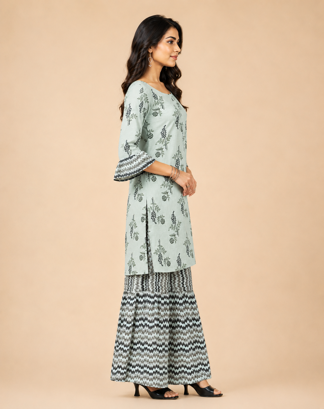 Chanderi Silk Blend Foil Printed Kurta with Palazzo Set