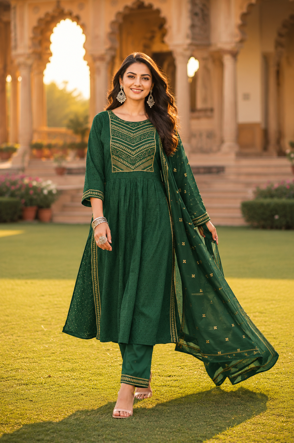 Minu fashions Embroidered Kurta, Churidar & Dupatta Set