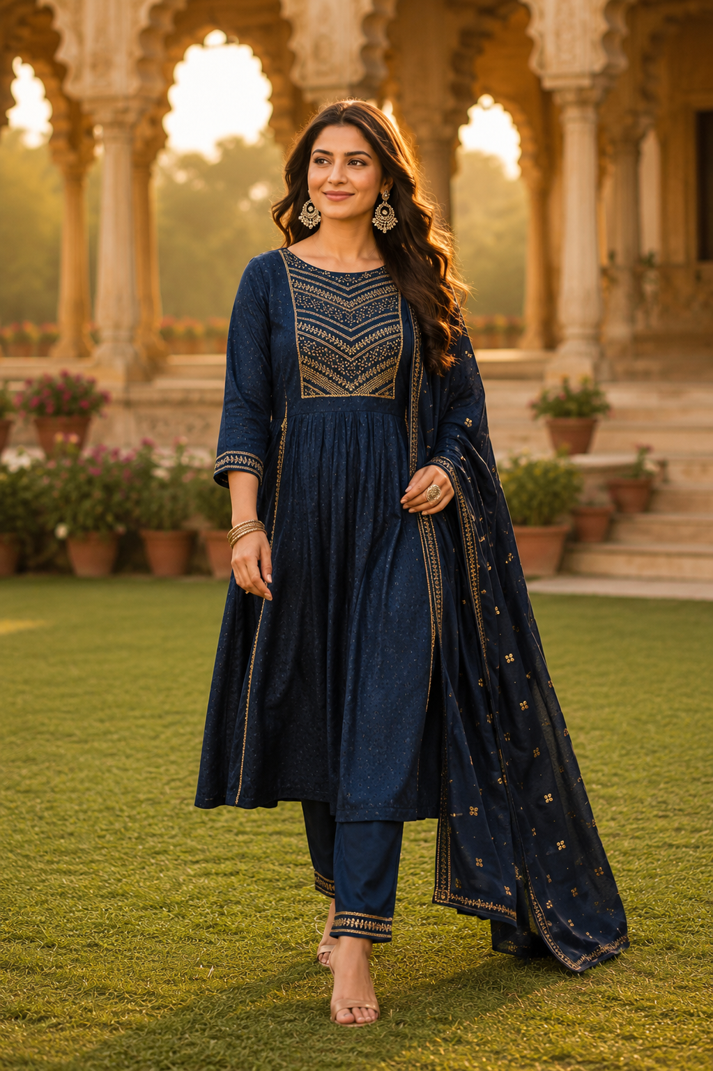 Minu fashions Embroidered Kurta, Churidar & Dupatta Set