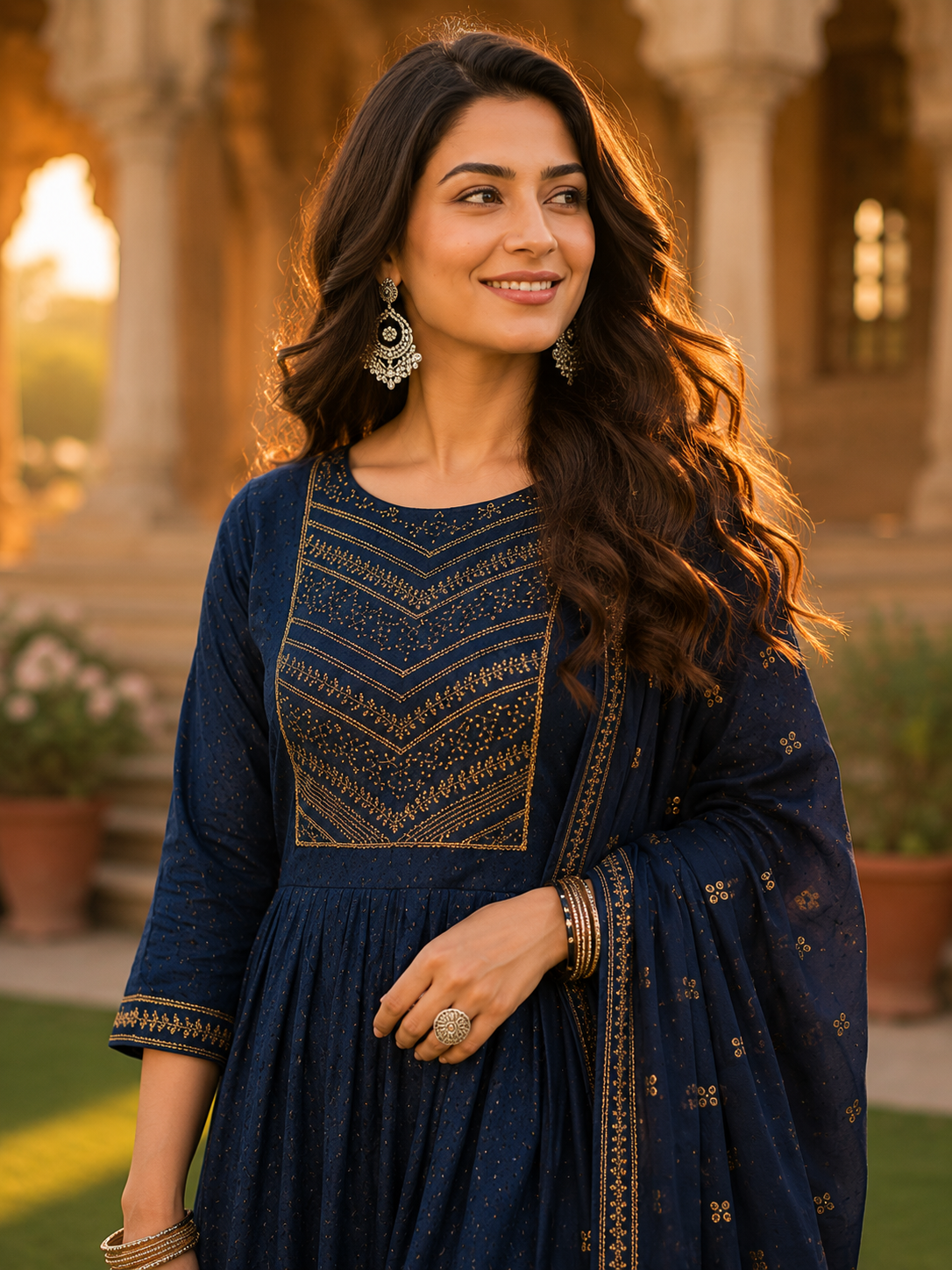 Minu fashions Embroidered Kurta, Churidar & Dupatta Set