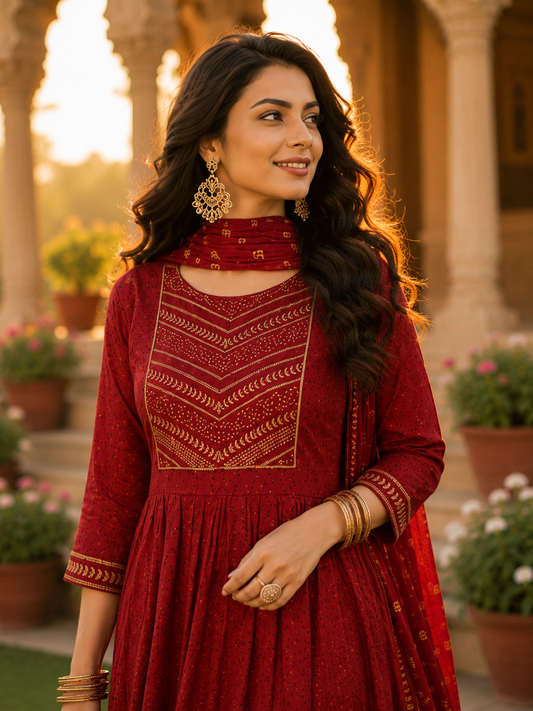 Minu fashions Embroidered Kurta, Churidar & Dupatta Set