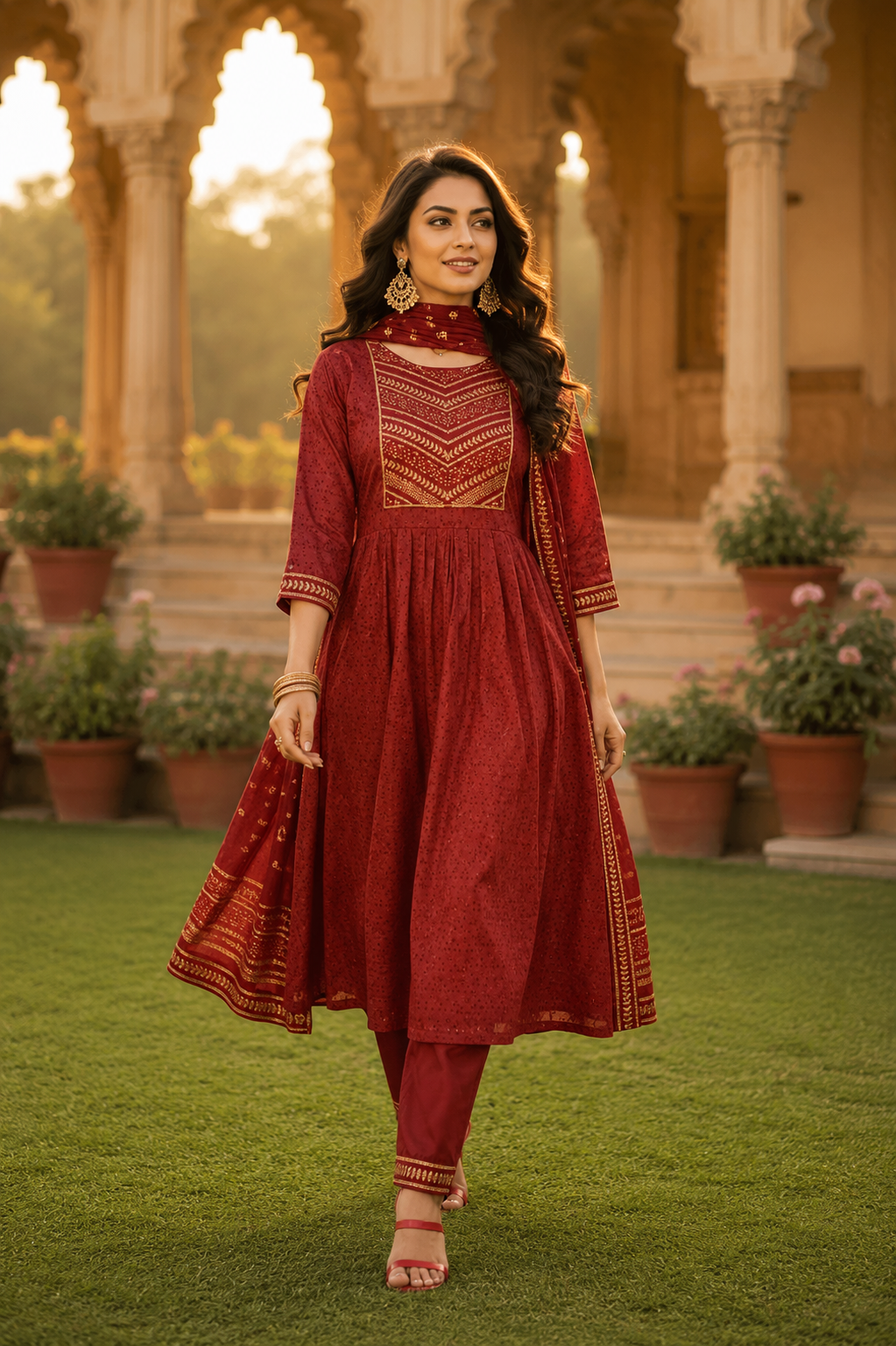 Minu fashions Embroidered Kurta, Churidar & Dupatta Set