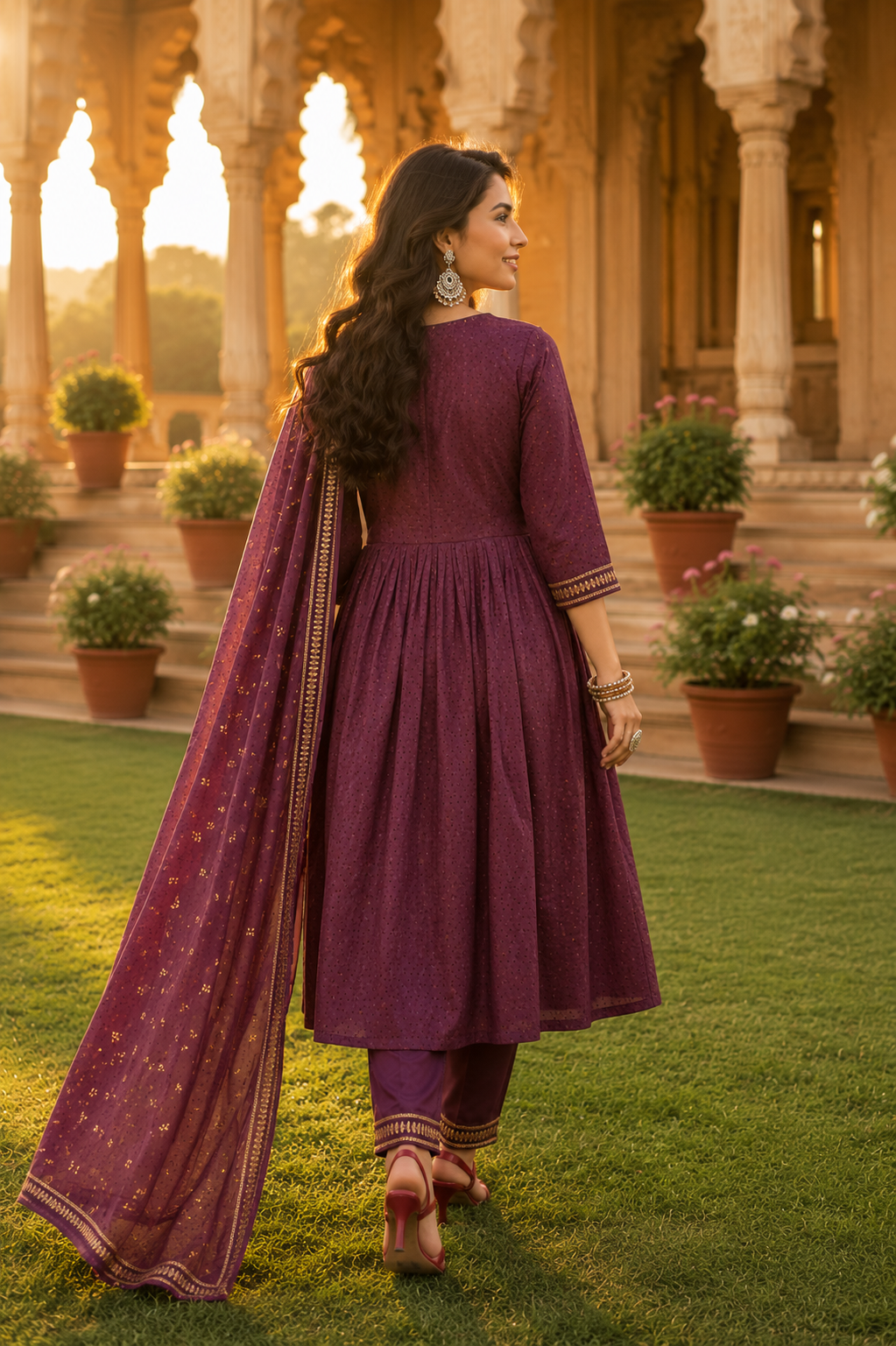Minu fashions Purple Embroidered Kurta, Churidar & Dupatta Set