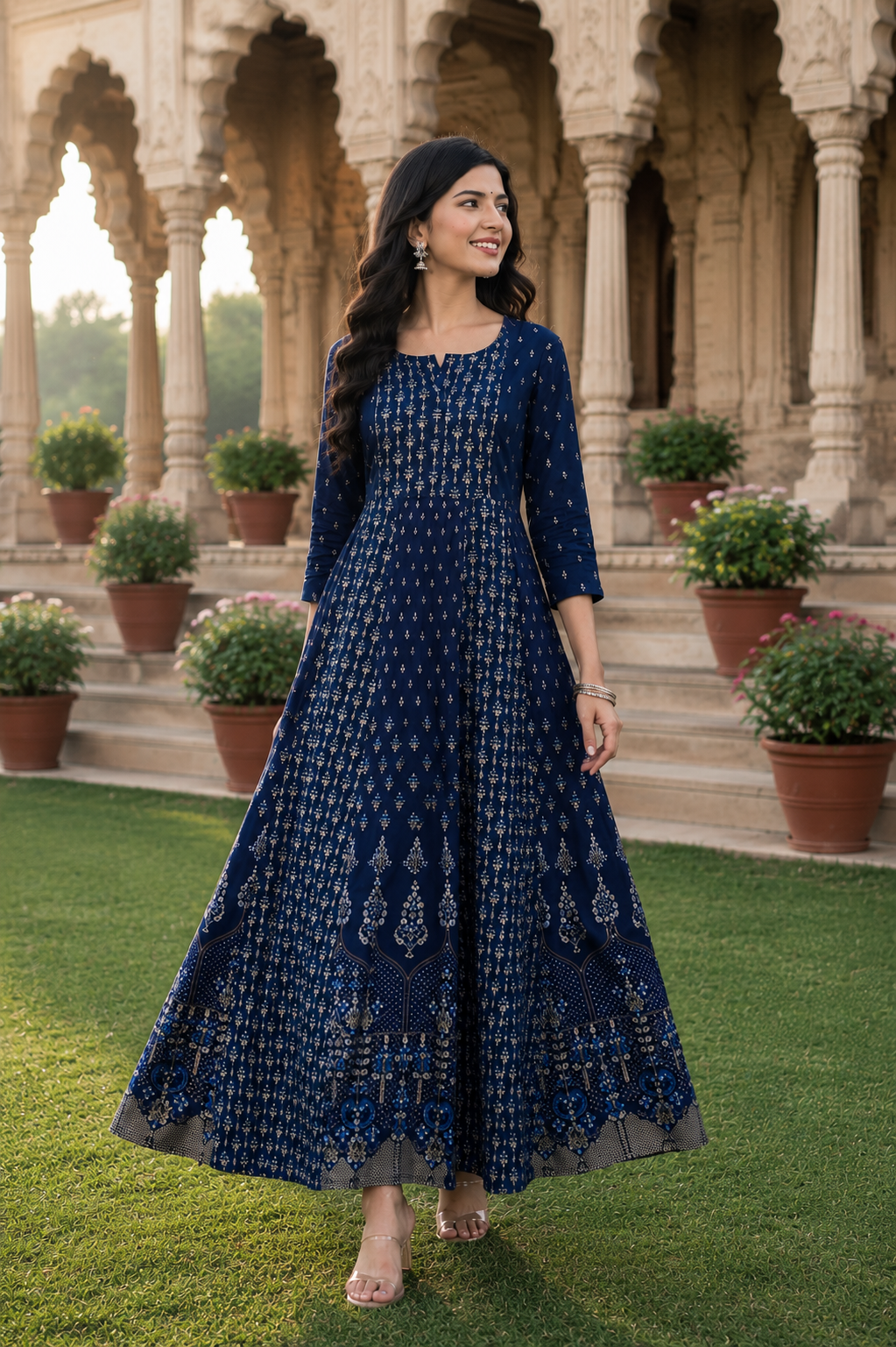 Minu fashions Women Printed Cotton Blend Straight Kurta (Blue)