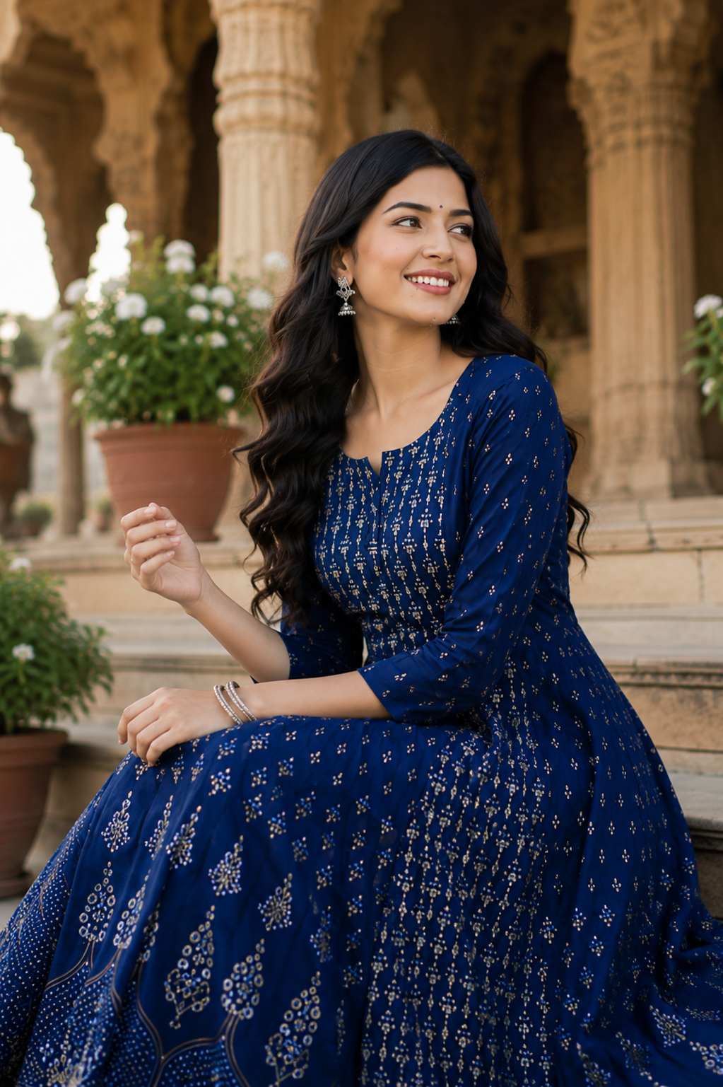 Minu fashions Women Printed Cotton Blend Straight Kurta (Blue)