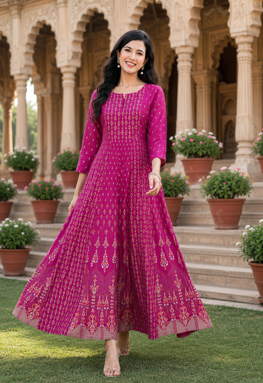 Minu fashions Women Printed Cotton Blend Straight Kurta (Pink)