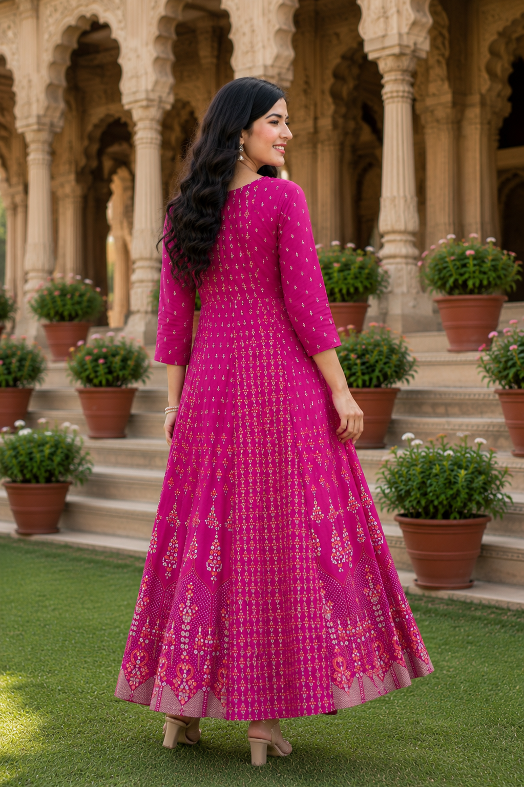 Minu fashions Women Printed Cotton Blend Straight Kurta (Pink)
