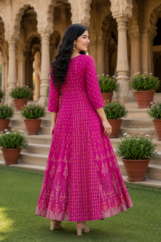 Minu fashions Women Printed Cotton Blend Straight Kurta (Pink)