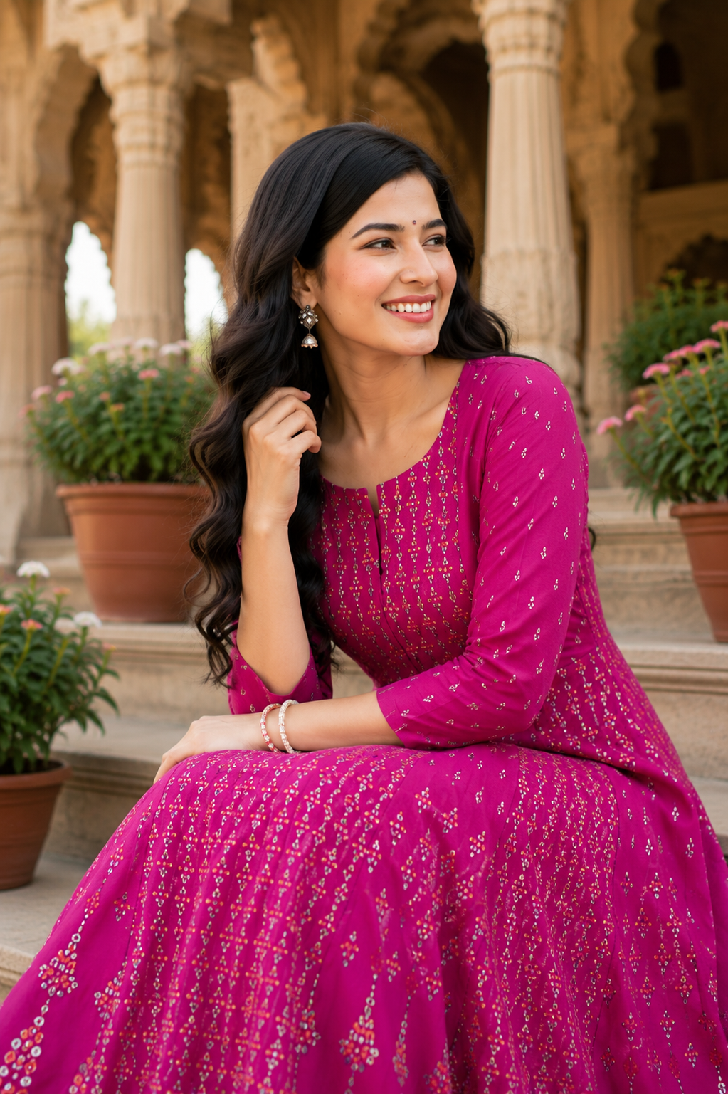 Minu fashions Women Printed Cotton Blend Straight Kurta (Pink)