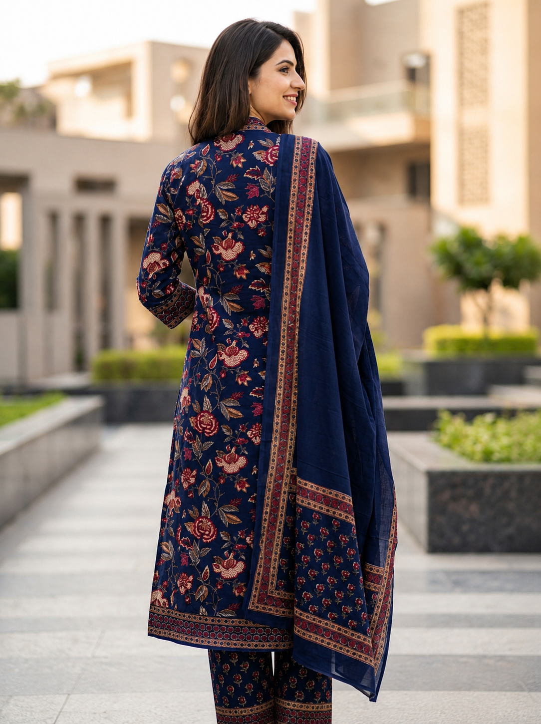 Naina Green Floral Print Five Panel Cotton Salwar Suit Set | Ank