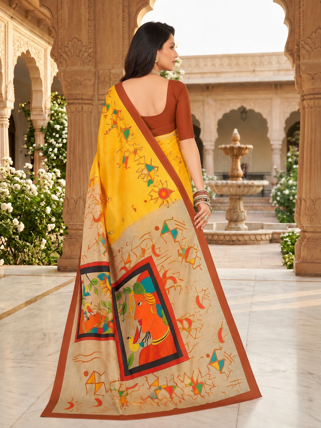 Digital Fashion Yellow Printd Saree