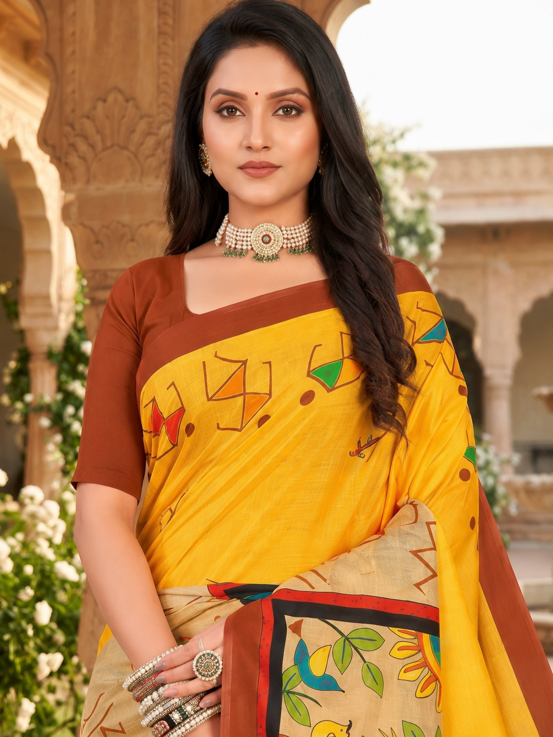 Digital Fashion Yellow Printd Saree