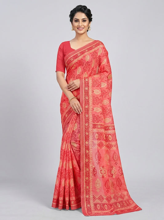 Daisy Cotton Printed Saree Carrot Pure Cotton Sarees