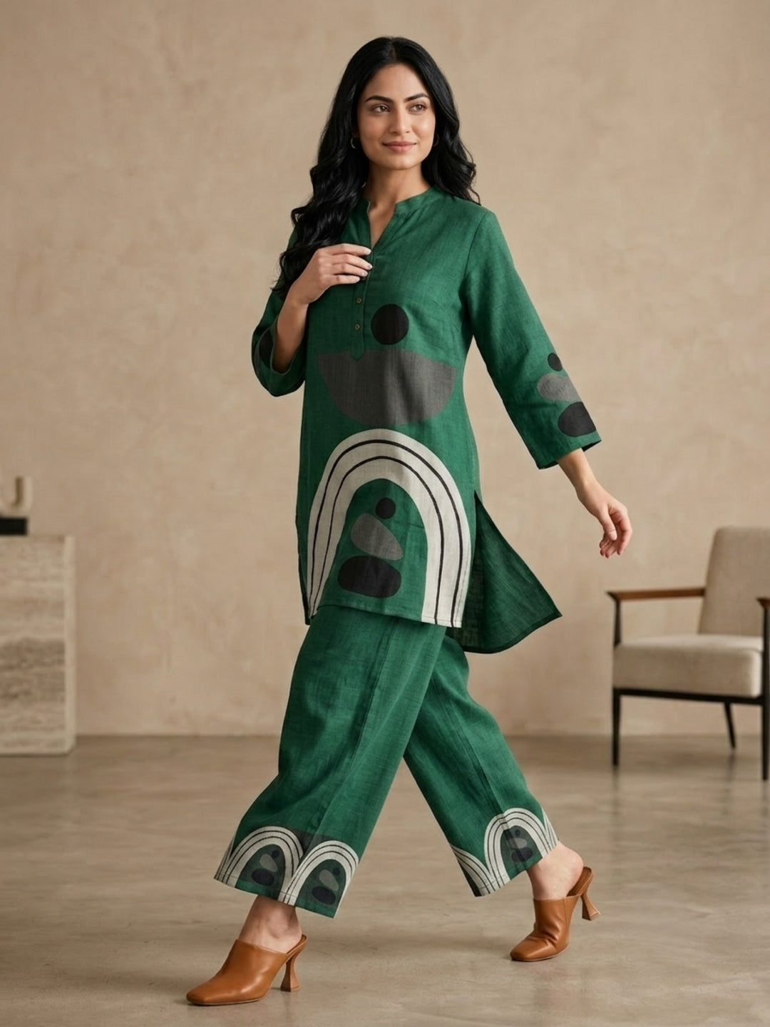 Juni Cotton Slub Digital Print Co-Ord Set for Women