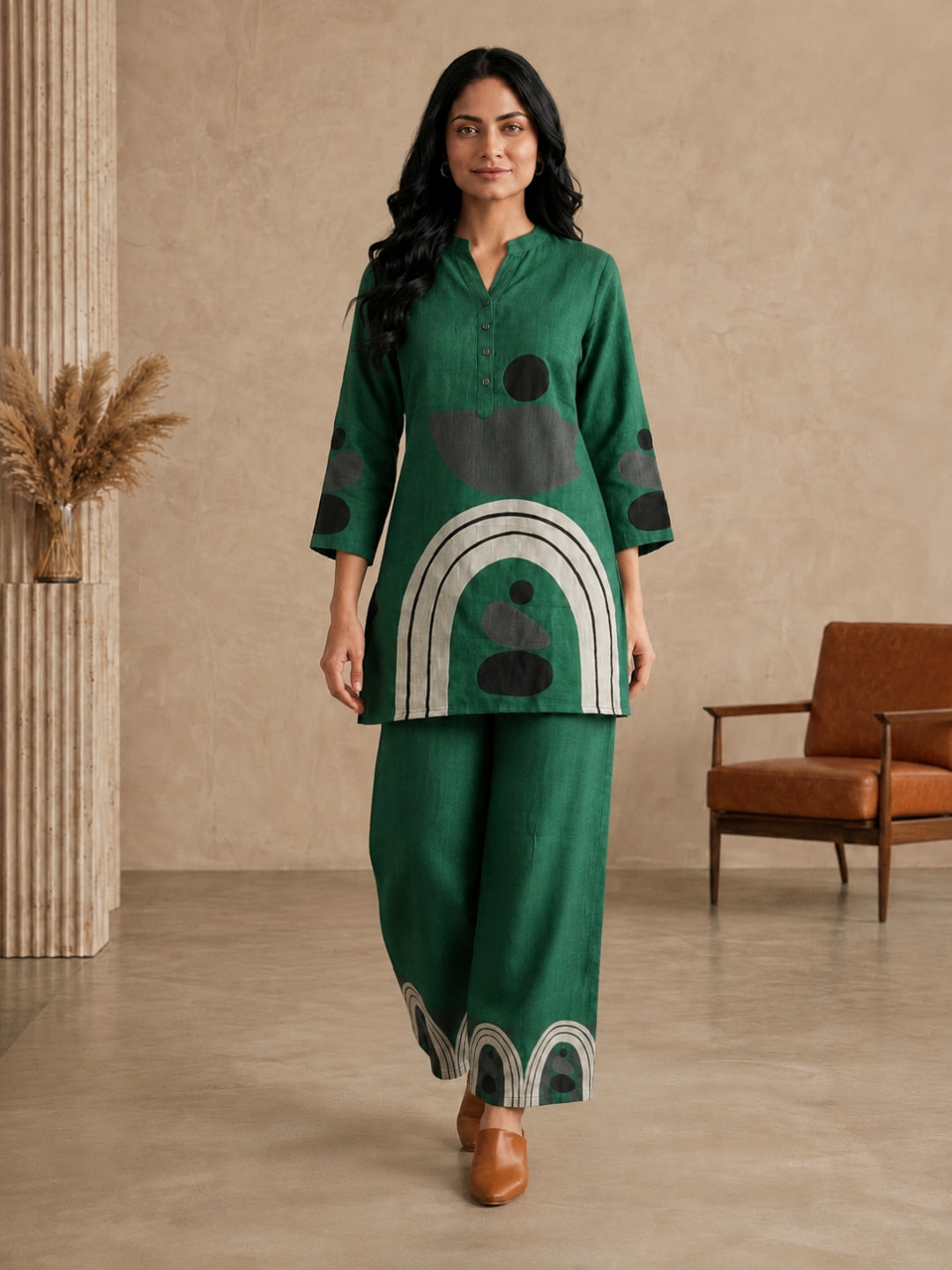 Juni Cotton Slub Digital Print Co-Ord Set for Women