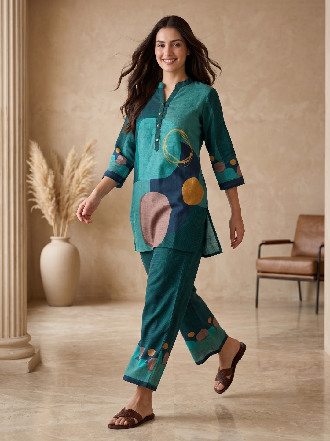 Juni Cotton Slub Digital Print Co-Ord Set for Women