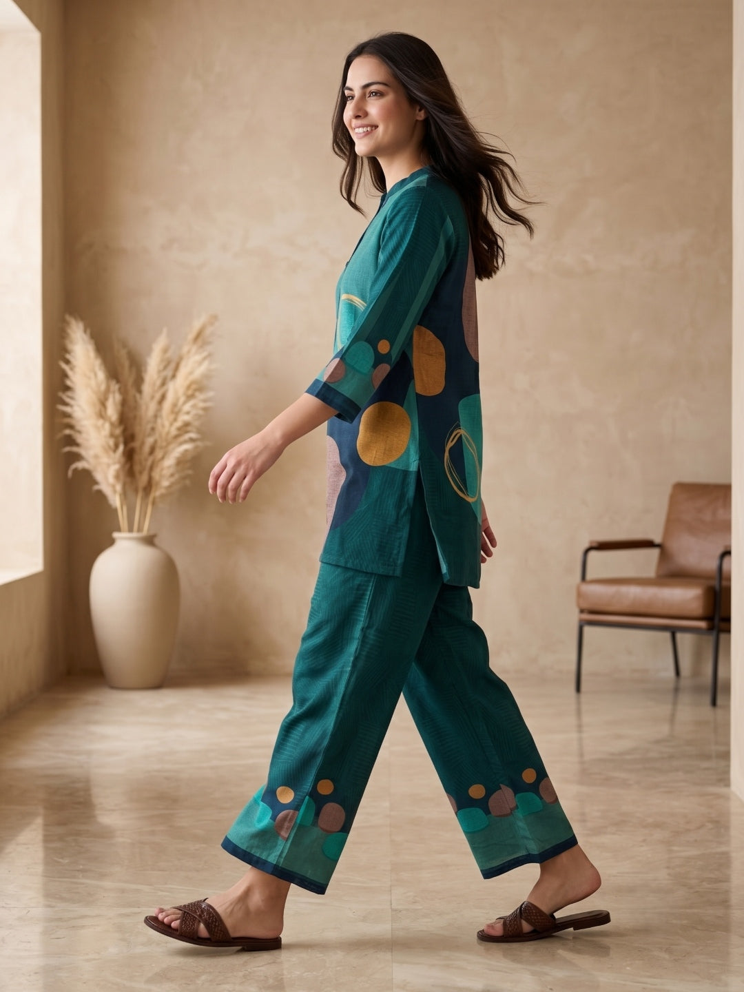Juni Cotton Slub Digital Print Co-Ord Set for Women
