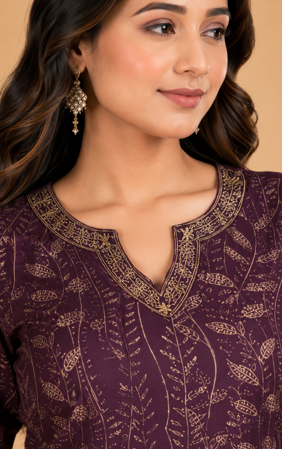 Emilia Women Floral Printed Modal Kurta with V-Neck and Three-Quarter Sleeves, Plain Salwar with Elasticated Waistband and Modal Dupatta Ethnic Set