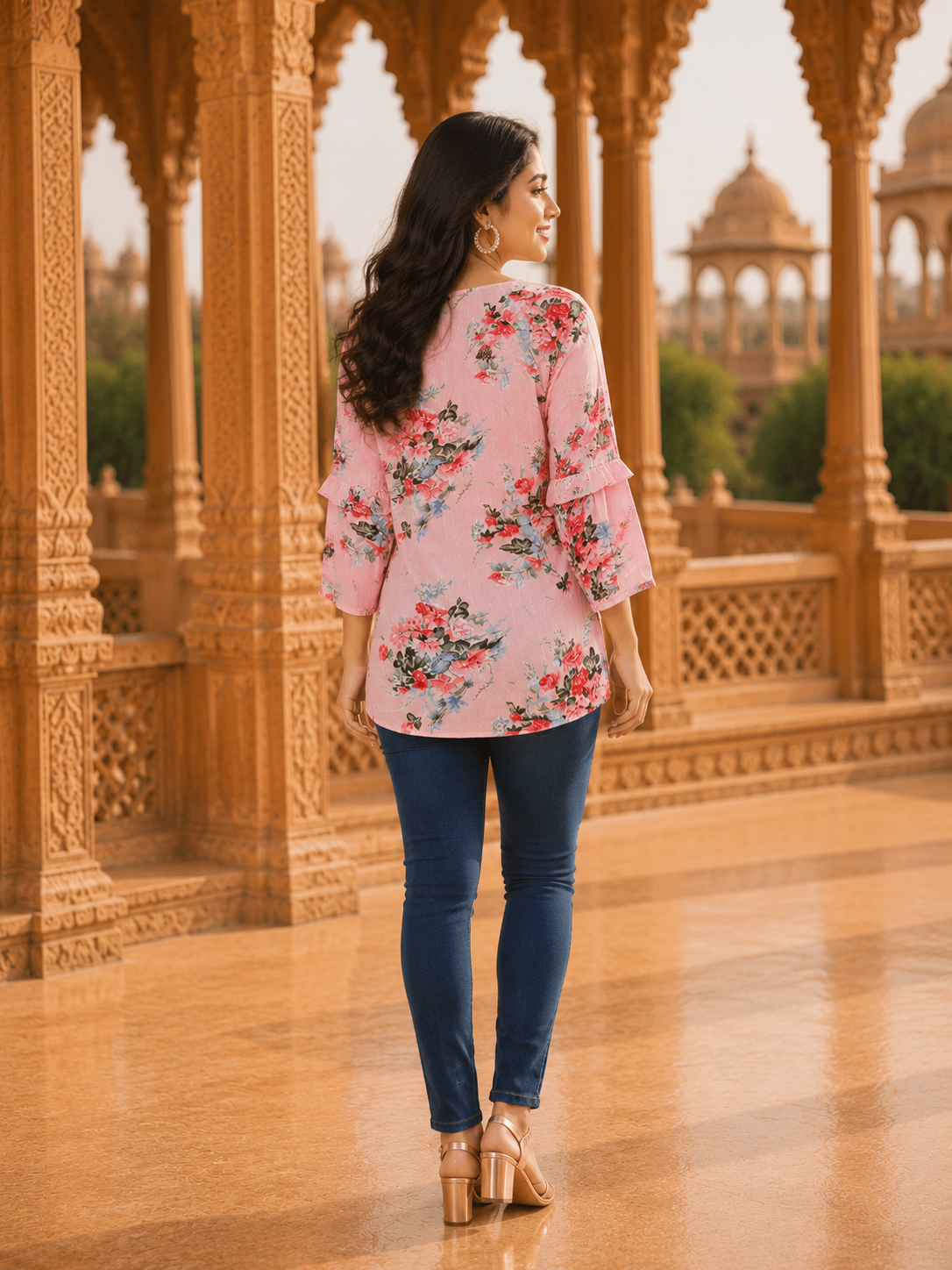 Minu Fashions Casual Floral Print Women Pink Top