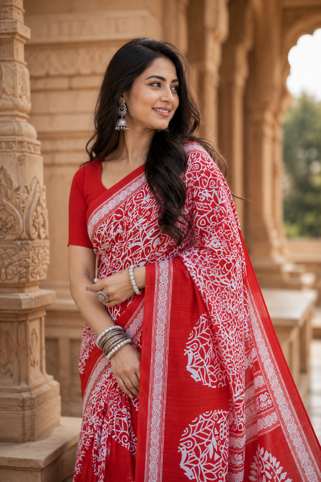 Women’s Pure Cotton Red Paisley Saree