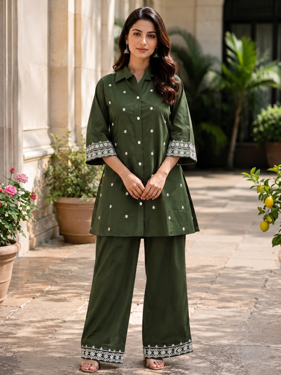 Embroidered Cotton Co-Ord Set with Drawstring Pants