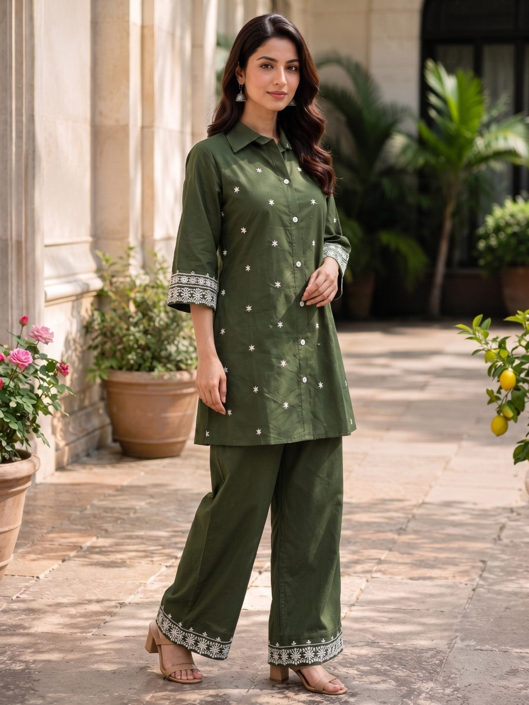 Embroidered Cotton Co-Ord Set with Drawstring Pants