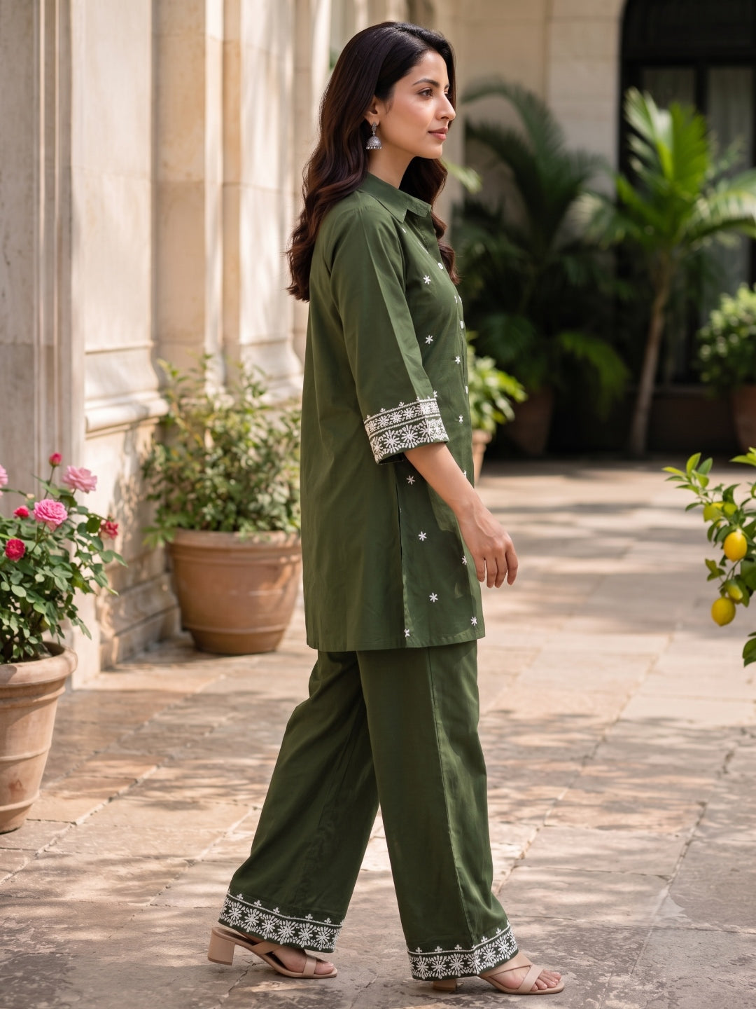 Embroidered Cotton Co-Ord Set with Drawstring Pants