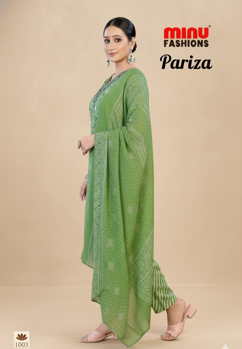 Pariza Cotton Printed Stitched Salwar Suit Green 1003