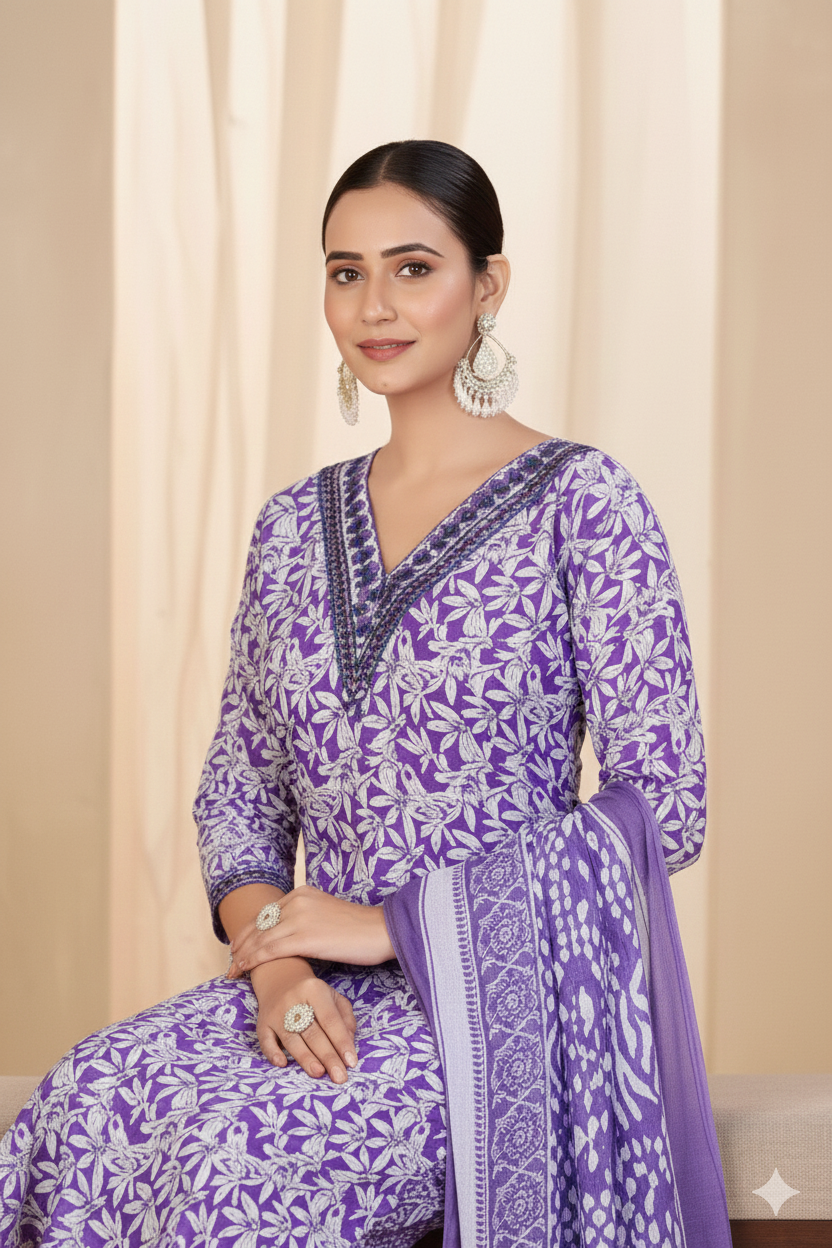 Pariza Cotton Printed Stitched Salwar Suit Purple 1004