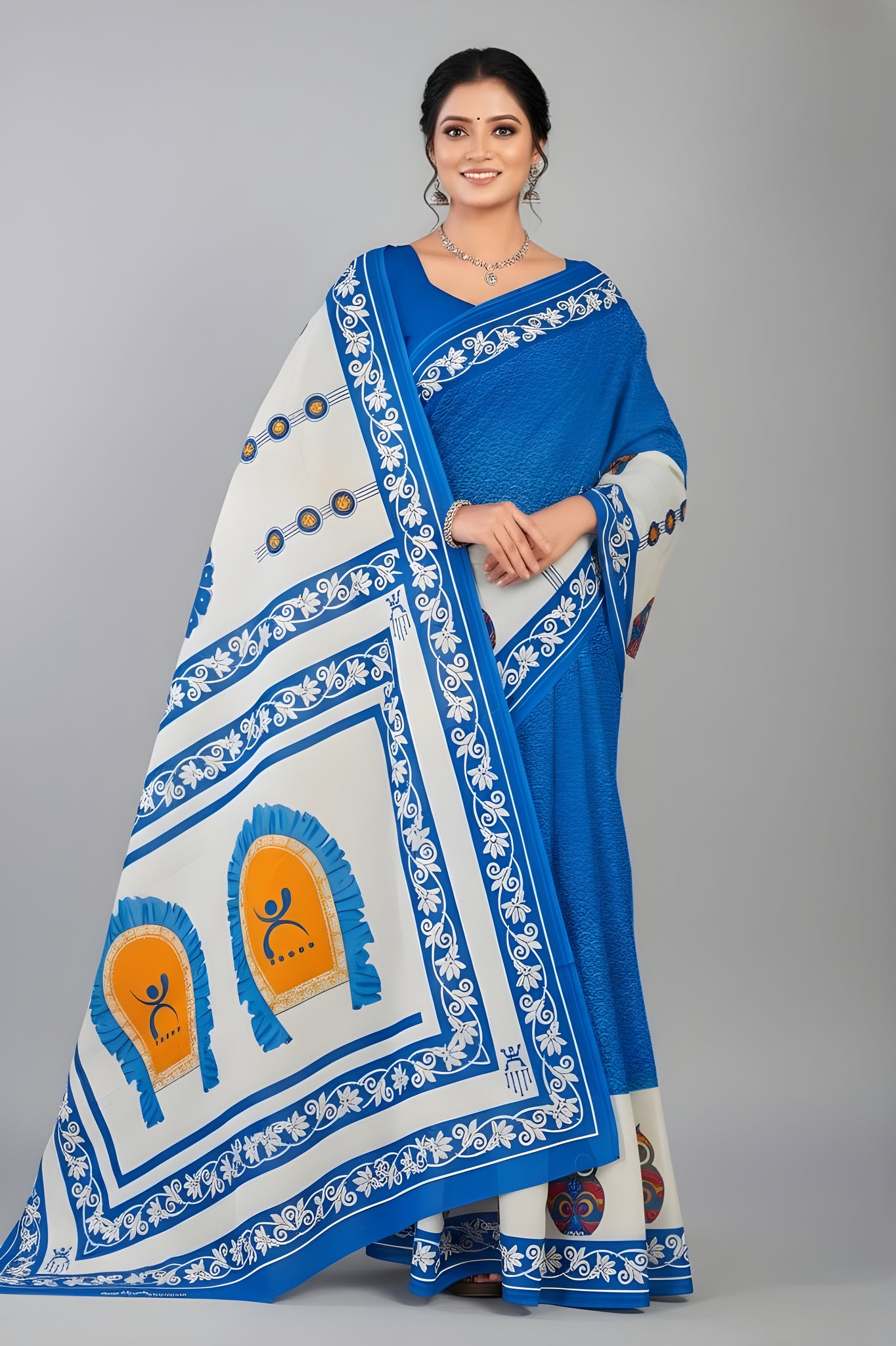 Baishakhi 3 Malai Cotton Printed Saree Blue 3905