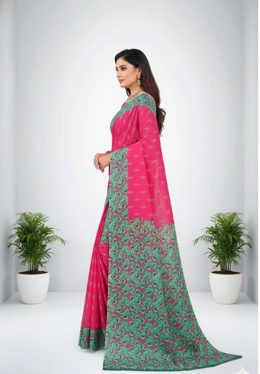 Urvashi Cotton Printed Saree Pink