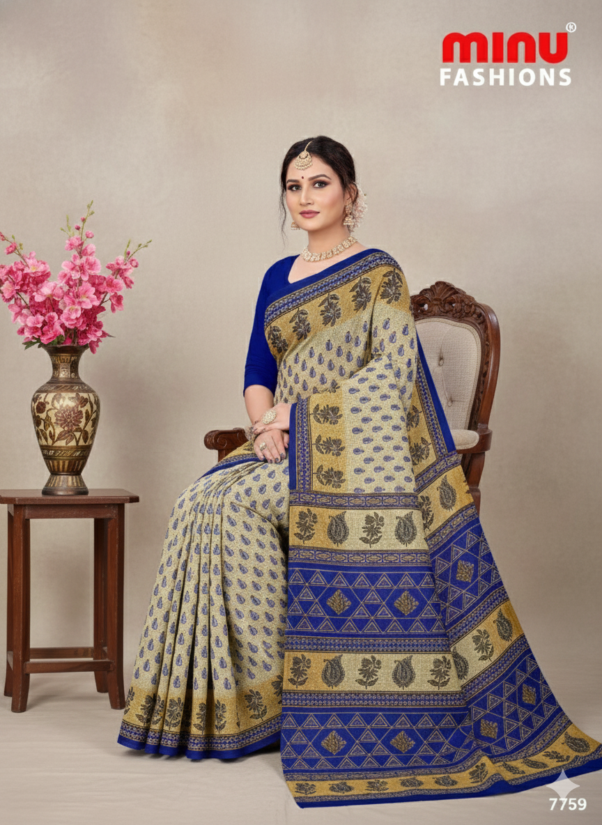 Malaika Cotton Printed Purple Saree 7759