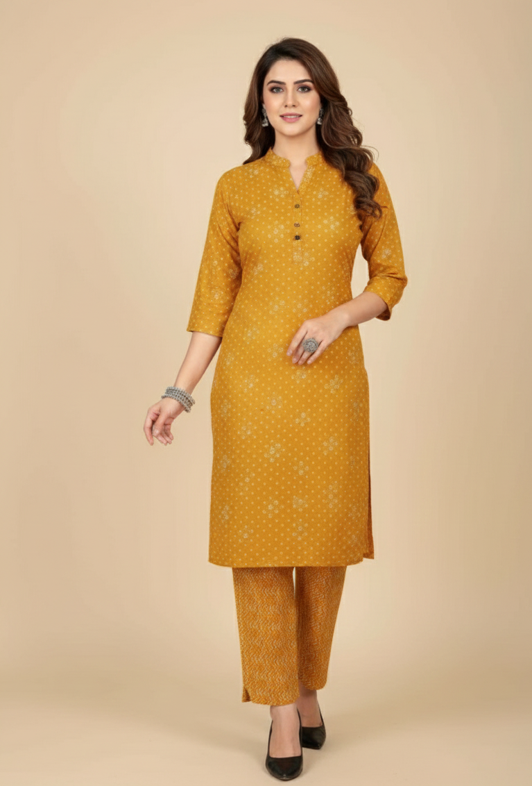 Kangana Combo Cotton Printed Kurti Set Yellow