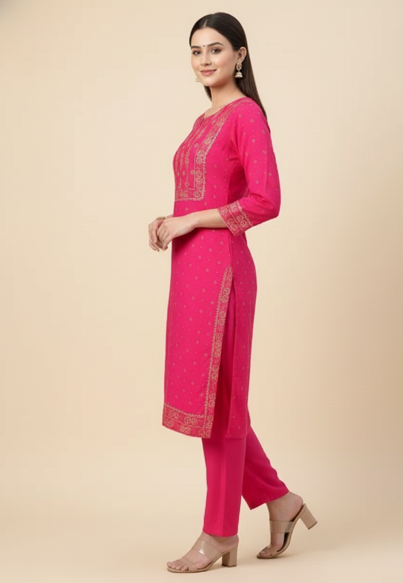 Pratishtha Cotton Printed Kurti Set Pink