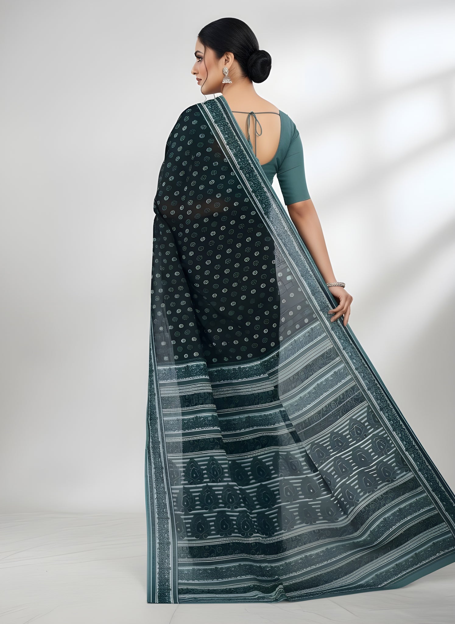 Monika V-1 Cotton Printed Saree Black