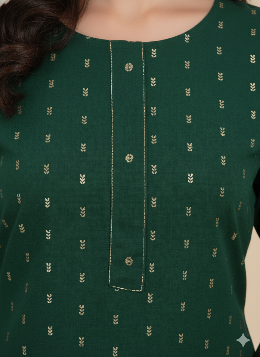 Golden Girl Combo Cotton Kurti Set Dark Green