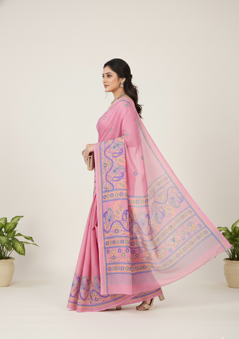 Mabesha Cotton Printed Saree Pink-Purple