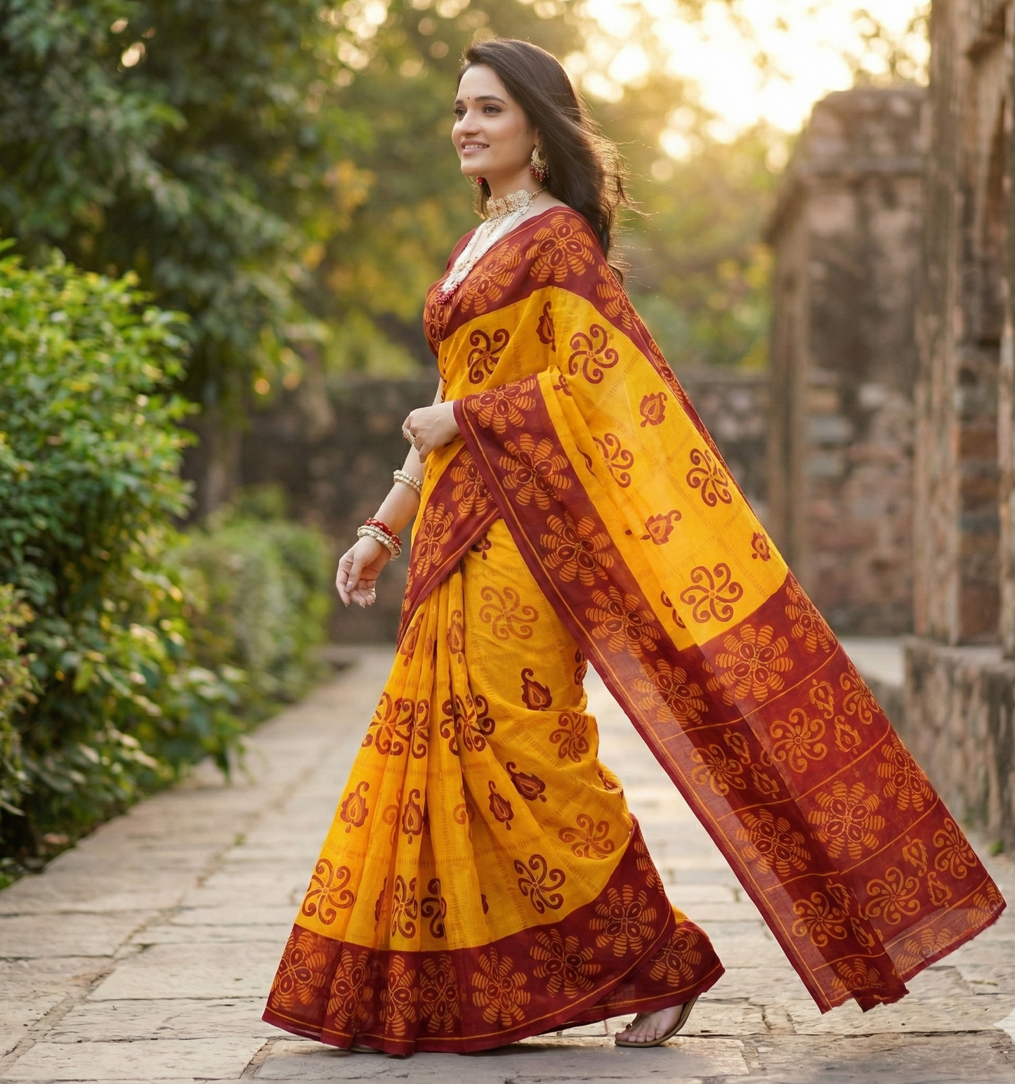Monica Yellow & Red Saree Traditional Saree