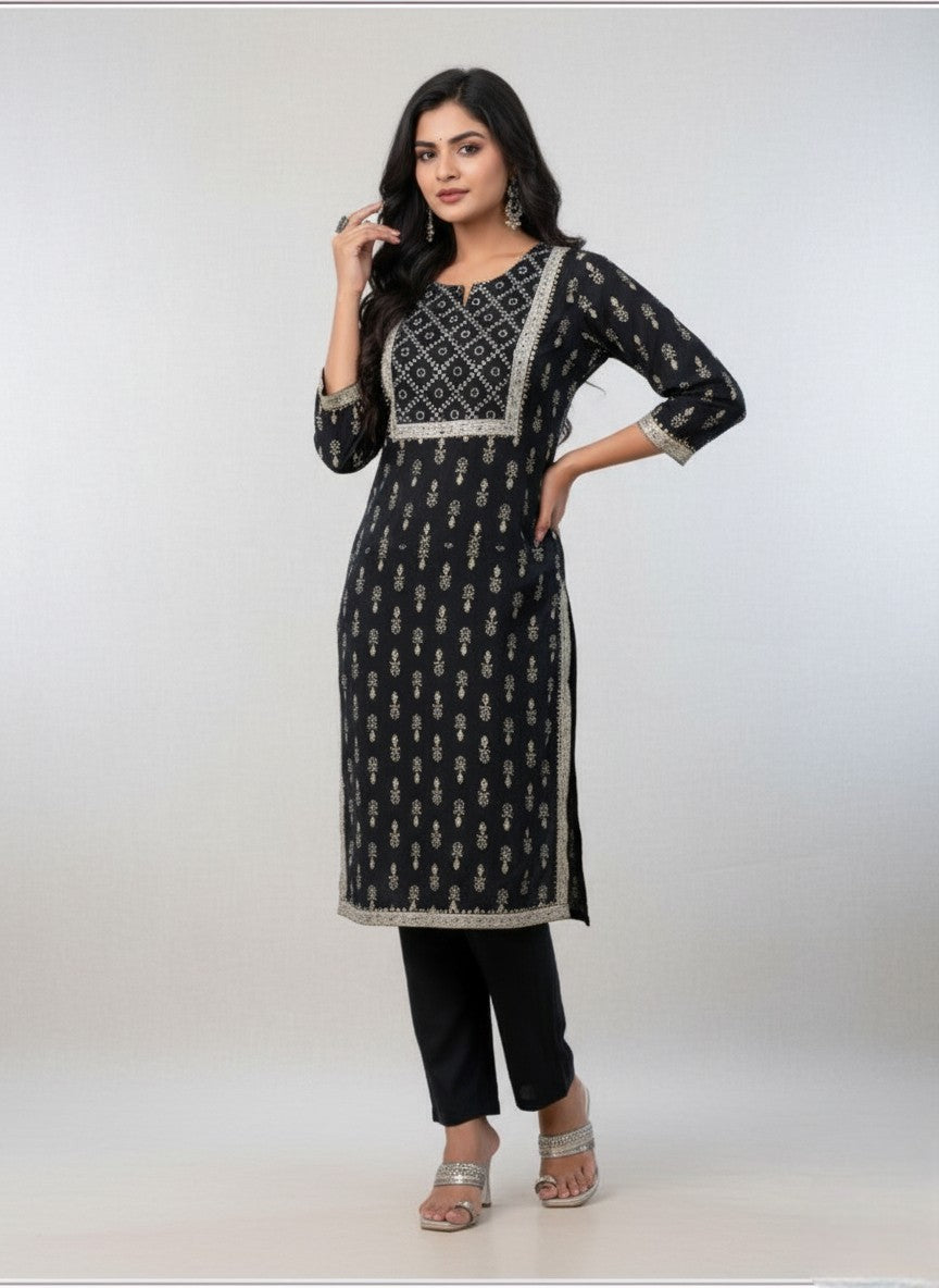 Pratishtha Cotton Printed Kurti Set Black