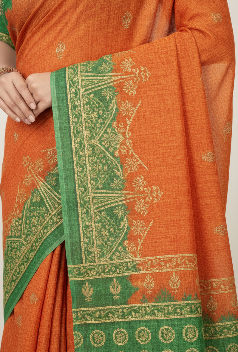 Prativa Batik Cotton Printed Saree Orange
