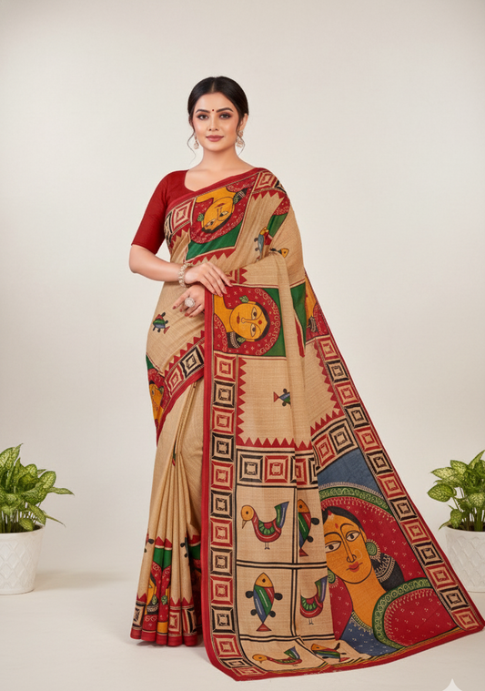 Minu Saree Srimoyee Jamini Beige Color