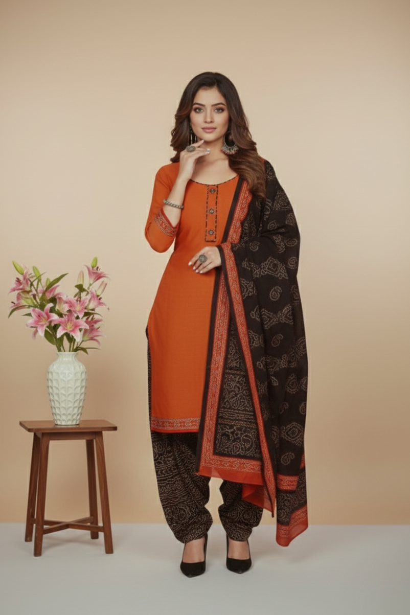 Mango Patiyala Cotton Printed Stitched Salwar Suit XL 6005