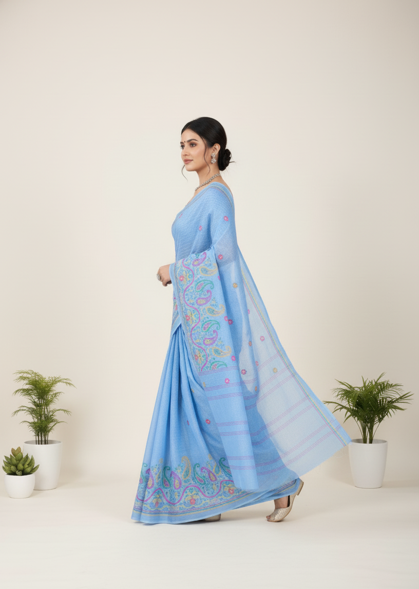 Mabesha Cotton Printed Saree Blue