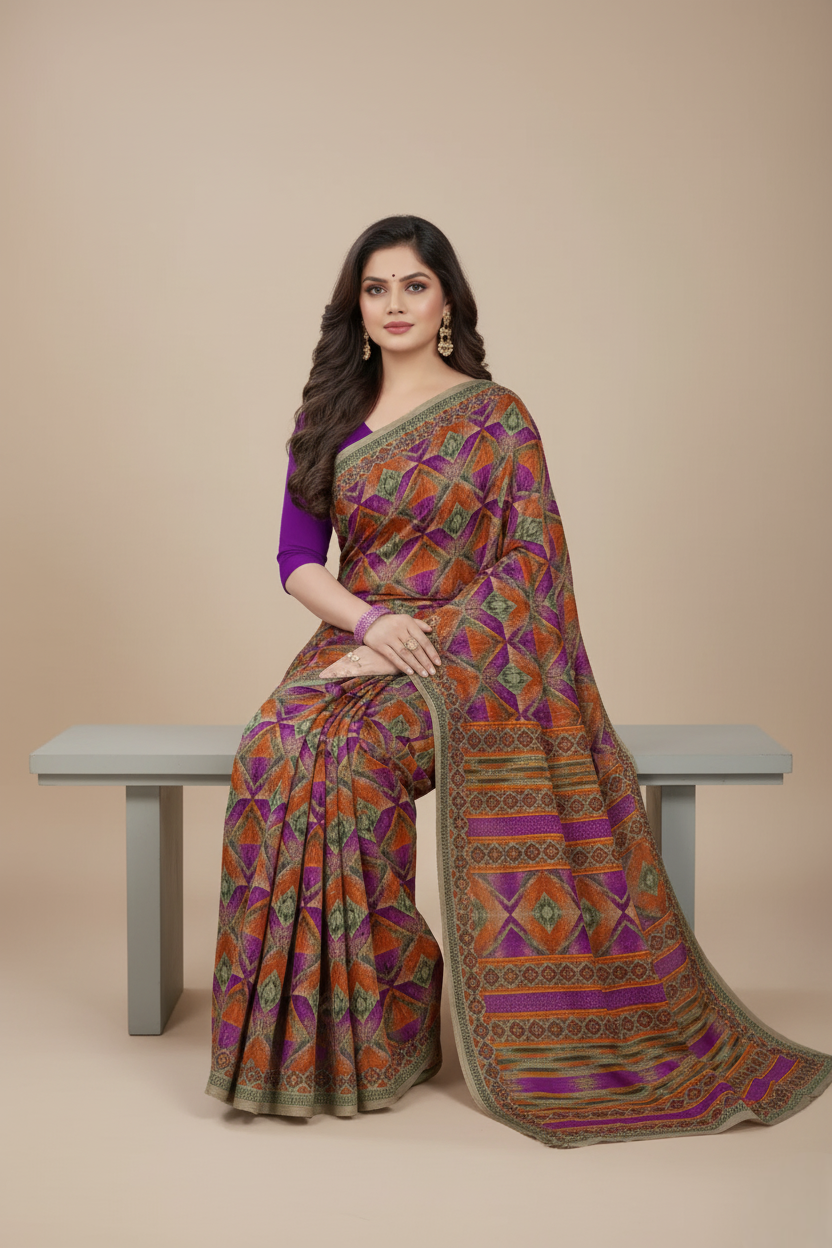 Kasturi Cotton Printed Saree Purple