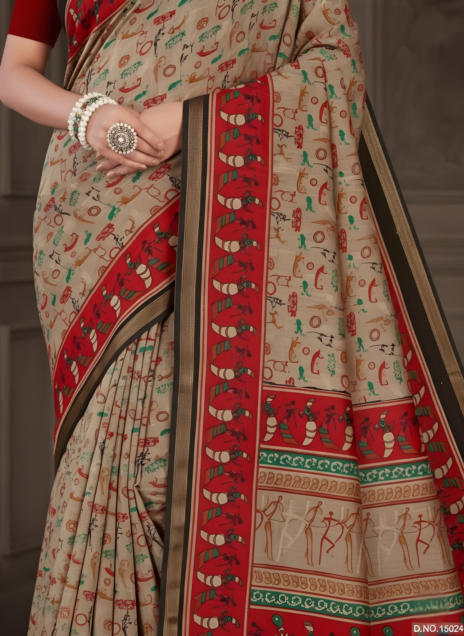 Kanishka Script Muslin Cotton Printed Saree Grey & Maroon