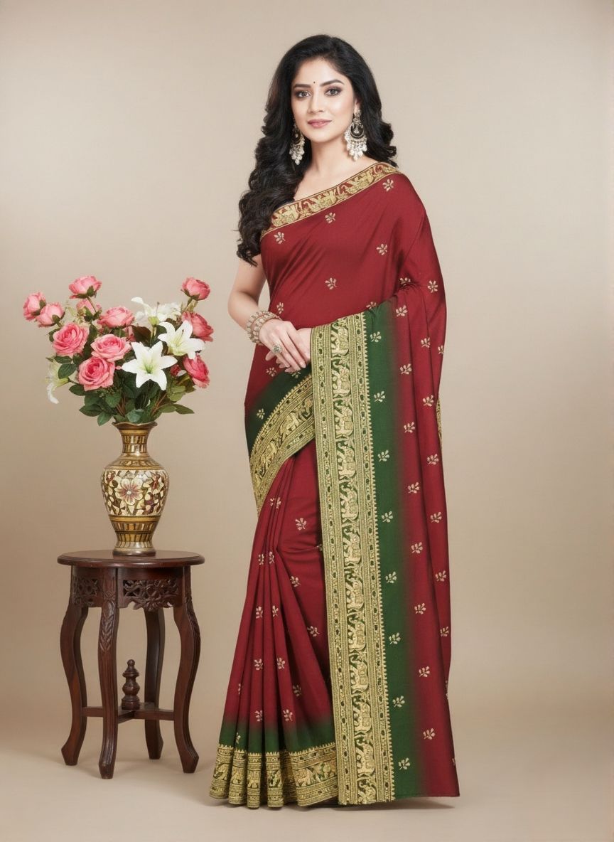 Moti Chur Cotton Embroidered Saree With BP 215518