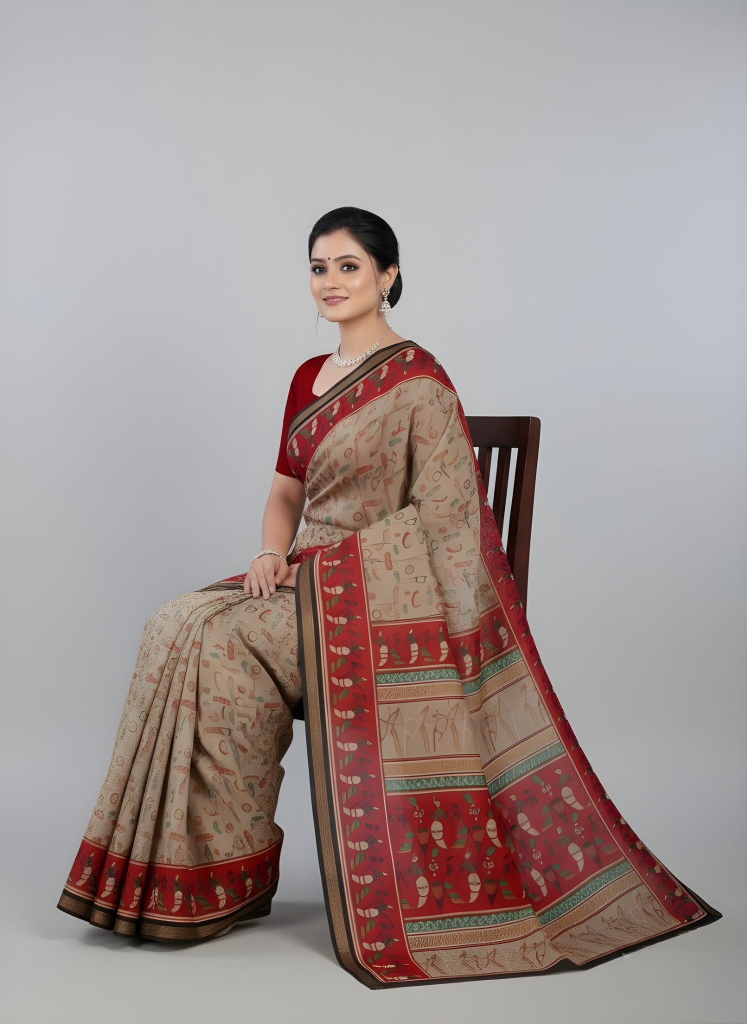 Kanishka Script Muslin Cotton Printed Saree Grey & Maroon