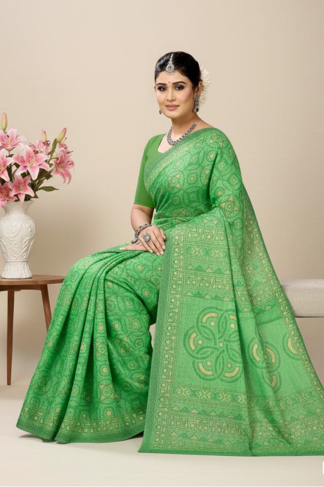 Daisy 2 Cotton Printed Saree Green 3153
