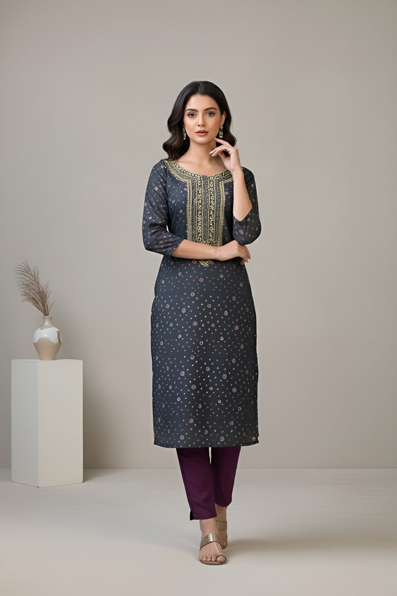 Rang Cotton Embroidered Kurti Set 1004