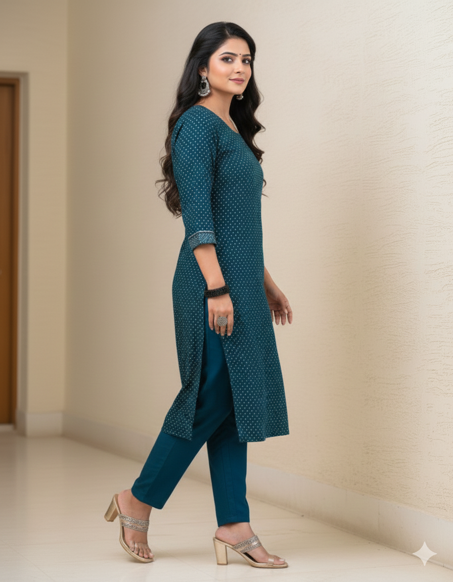 Pratishtha Cotton Printed Kurti Set Blue